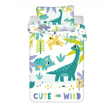 Dinoszaurusz Cute ovis ágyneműhuzat szett "Cute and Wild" felirattal és színes dinoszauruszokkal Dinoszaurusz Cute ovis ágyneműhuzat szett "Cute and Wild" felirattal és színes dinoszauruszokkal