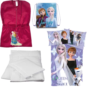 Disney Jégvarázs 4 részes ovis zsák szett: sötétrózsaszín ovis zsák, 'Believe in the Journey' hátizsákos tornazsák, Jégvarázs mintás ovis ágyneműhuzat és hozzá illő paplan-párna szett. Disney Jégvarázs 4 részes ovis zsák szett: sötétrózsaszín ovis zsák, 'Believe in the Journey' hátizsákos tornazsák, Jégvarázs mintás ovis ágyneműhuzat és hozzá illő paplan-párna szett.