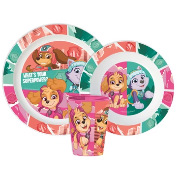 Mancs Őrjárat Superpowers étkészlet, micro műanyag szett, pohárral 260 ml  Mancs Őrjárat Superpowers étkészlet, micro műanyag szett, pohárral 260 ml