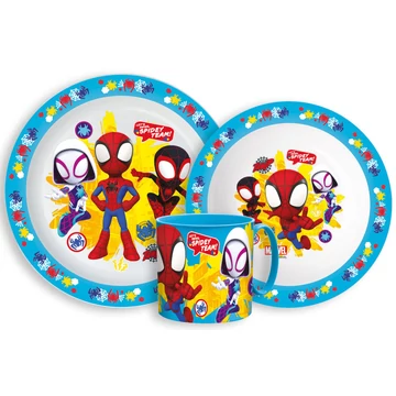 Pókember Spidey Team étkészlet, micro műanyag szett bögrével 265 ml 