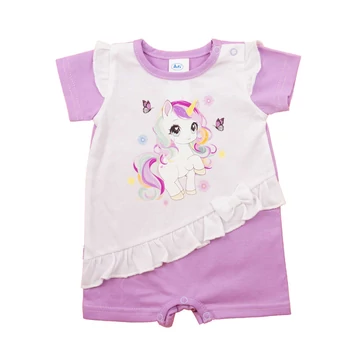 Rövid ujjú kislány baba napozó - unikornis mintával