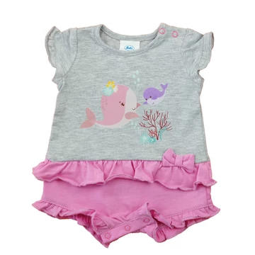 Rövid ujjú kislány baba napozó – bálna mintával