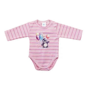 Hosszú ujjú baba body - pingvin mintával