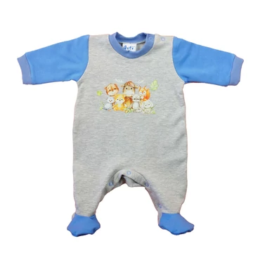 Belül bolyhos, hosszú ujjú baba rugdalózó – Állatos mintával