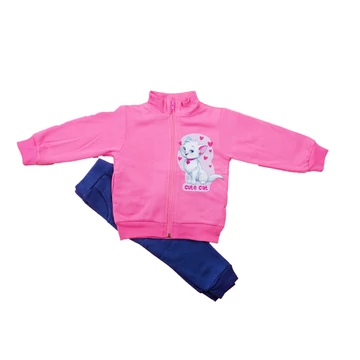 Belül bolyhos Lányka szabadidő szett Cica mintával