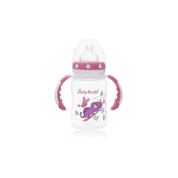 BabyBruin széles nyakú cumisüveg fogóval  240 ml  rózsa BabyBruin széles nyakú cumisüveg fogóval  240 ml  rózsa