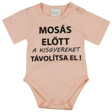 Rövid ujjú baba body "Mosás előtt a kisgyereket távolítsa el!" felirattal Rövid ujjú baba body "Mosás előtt a kisgyereket távolítsa el!" felirattal