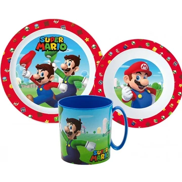 Super Mario Mushroom Kingdom étkészlet, micro műanyag szett bögrével 350 ml Super Mario Mushroom Kingdom étkészlet, micro műanyag szett bögrével 350 ml