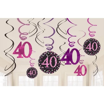 Happy Birthday Pink 40 szalag dekoráció 12 db-os szett Happy Birthday Pink 40 szalag dekoráció 12 db-os szett