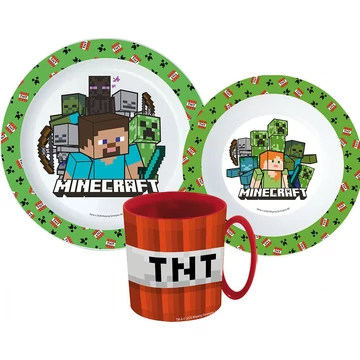 Minecraft Creeper étkészlet, micro műanyag szett bögrével 350 ml