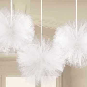 Színes White függő tüll pom pom dekoráció 3 db-os Színes White függő tüll pom pom dekoráció 3 db-os