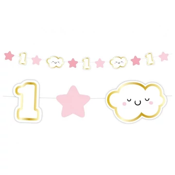 Első születésnap Pink 1st Birthday mini girland 120 cm