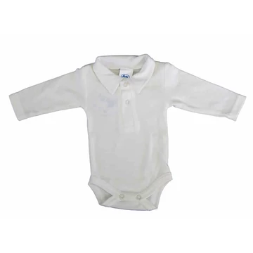 Egyszínű, elöl patentos, gallétos hosszú ujjú baba body-kombidressz.