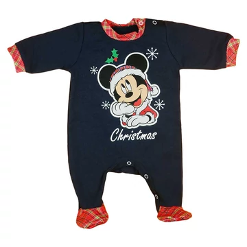 Hosszú ujjú, belül enyhén bolyhos baba rugdalózó karácsonyi Mickey egér mintával Hosszú ujjú, belül enyhén bolyhos baba rugdalózó karácsonyi Mickey egér mintával