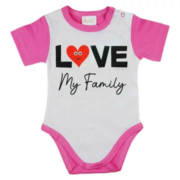 "Love my family" feliratos rövid ujjú baba body pink "Love my family" feliratos rövid ujjú baba body pink