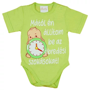 Feliratos rövid ujjú kislány baba body zöld Feliratos rövid ujjú kislány baba body zöld