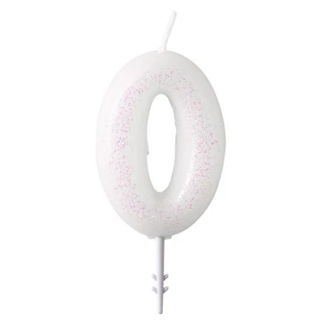 Fehér White csillámos gyertya 0-ás 6,5 cm