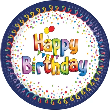 Happy Birthday Multicolor papírtányér 8 db-os 20 cm FSC