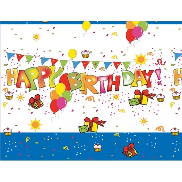 Happy Birthday Kokliko műanyag asztalterítő 120x180 cm Happy Birthday Kokliko műanyag asztalterítő 120x180 cm