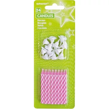 Színes Pink spirál tortagyertya, gyertya szett 24 db-os