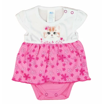 Rövid ujjú szoknyás baba body cuki Virágos cica mintával