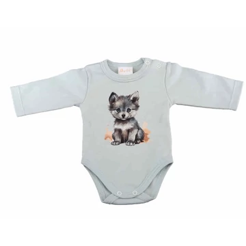Hosszú ujjú baba body farkas mintával