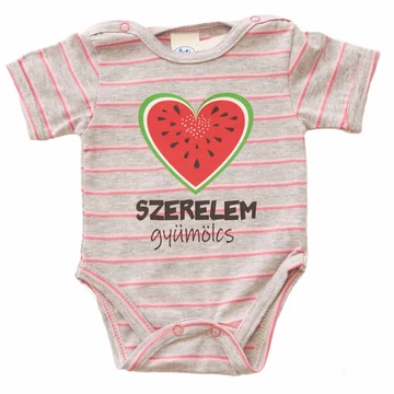 Rövid ujjú dupla patentos " Szerelem gyümölcs" feliratú baba body Rövid ujjú dupla patentos " Szerelem gyümölcs" feliratú baba body
