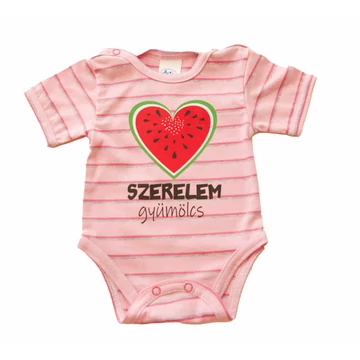 Rövid ujjú dupla patentos " Szerelem gyümölcs" feliratú baba body