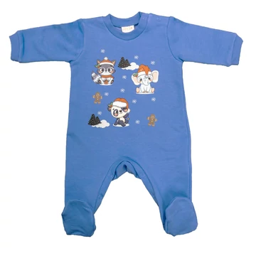 Belül bolyhos hosszú ujjú baba rugdalozó karácsonyi mintával