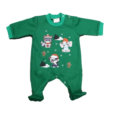 Belül bolyhos hosszú ujjú baba rugdalozó karácsonyi mintával