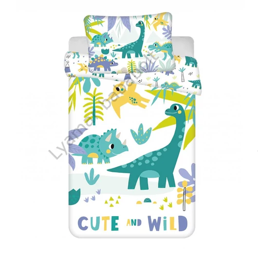 Dinoszaurusz Cute ovis ágyneműhuzat szett &quot;Cute and Wild&quot; felirattal és színes dinoszauruszokkal