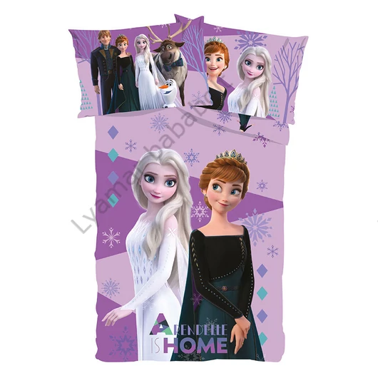 Kiterített Jégvarázs gyerek ágyneműhuzat Elsa és Anna mintával, &quot;Arendelle is Home&quot; felirattal