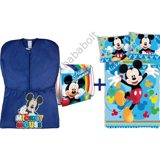 3 részes Disney Mickey ovis szett kék ovis zsákkal, Mickey hátizsákos tornazsákkal és Mickey egér mintás ovis ágyneműhuzattal.