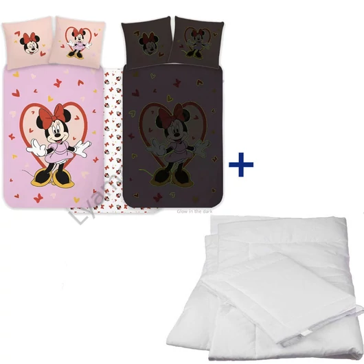Disney Minnie rózsaszín sötétben világító ovis gyerek ágynemű szett