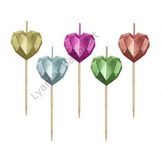 Szív Metallic Heart tortagyertya, gyertya szett 5 db-os
