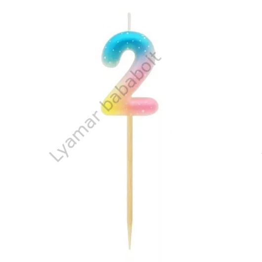 Színes 2-es Pastel Ombre számgyertya, tortagyertya