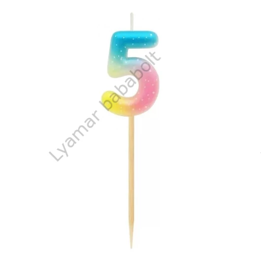 Színes 5-ös Pastel Ombre számgyertya, tortagyertya