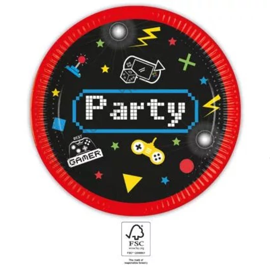 Gaming Party papírtányér 8 db-os 23 cm FSC