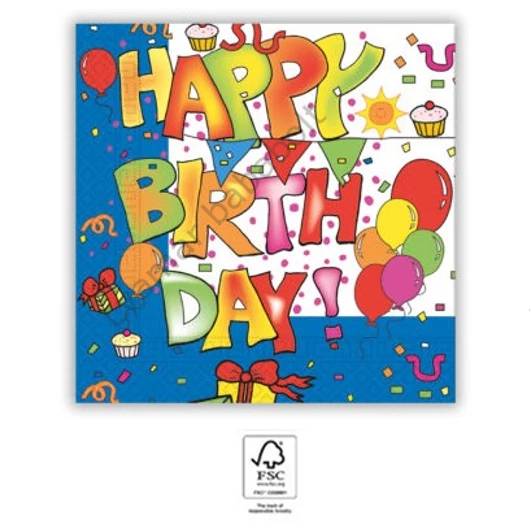 Happy Birthday Kokliko szalvéta 20 db-os 33x33 cm FSC