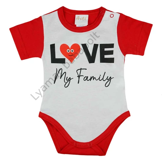 "Love my family" feliratos rövid ujjú baba body piros