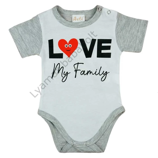 "Love my family" feliratos rövid ujjú baba body fehér