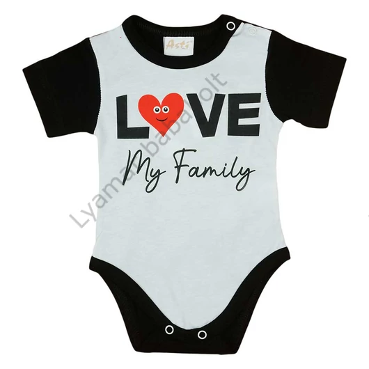 "Love my family" feliratos rövid ujjú baba body fekete