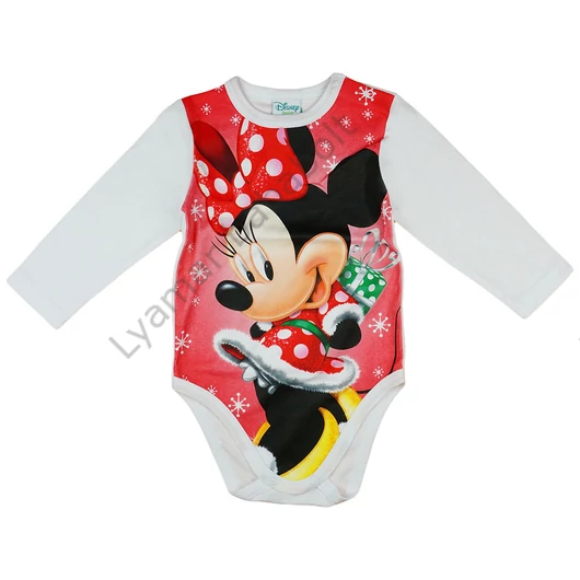 Disney Minnie Mikulás mintás hosszú ujjú karácsonyi body| kombidressz fehér