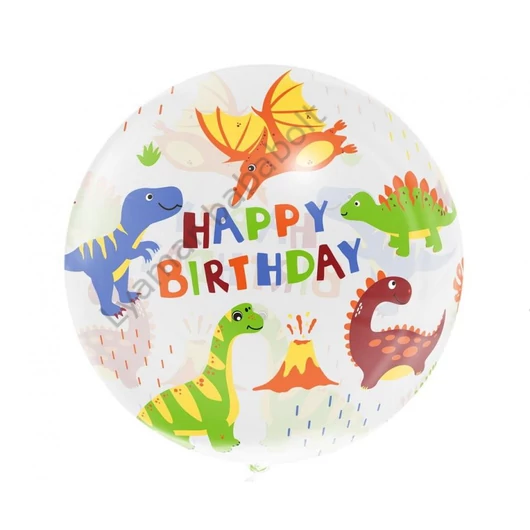 Dinoszaurusz Aqua Happy Birthday gömb fólia lufi 46 cm