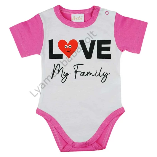 "Love my family" feliratos rövid ujjú baba body pink