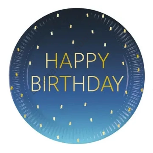 Happy Birthday Golden Blue papírtányér 8 db-os 23 cm FSC