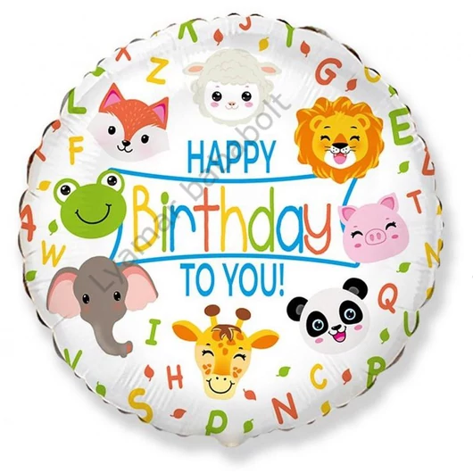 Állatos Happy Birthday Animals fólia lufi 48 cm
