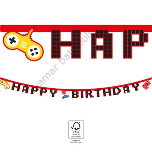 Gaming Party Happy Birthday felirat FSC 2 m