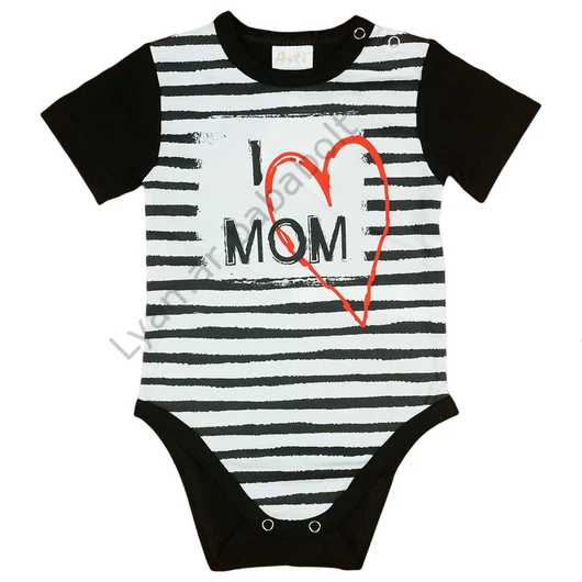 "I LOVE MY MOM" feliratos rövid ujjú baba body fekete