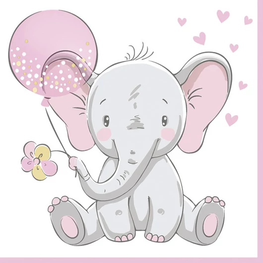 Baby elefánt Pink Balloon szalvéta 20 db-os 33x33 cm